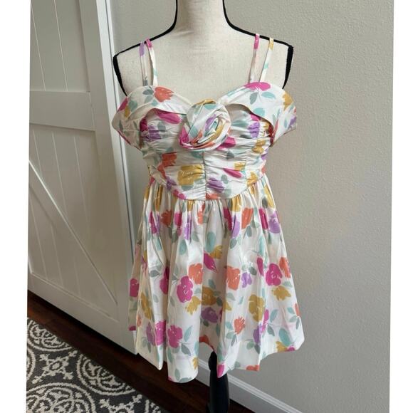 For Love & Lemons NWT Johannes Floral Mini Dress In Pastel Multicolor size Small - Picture 3 of 11
